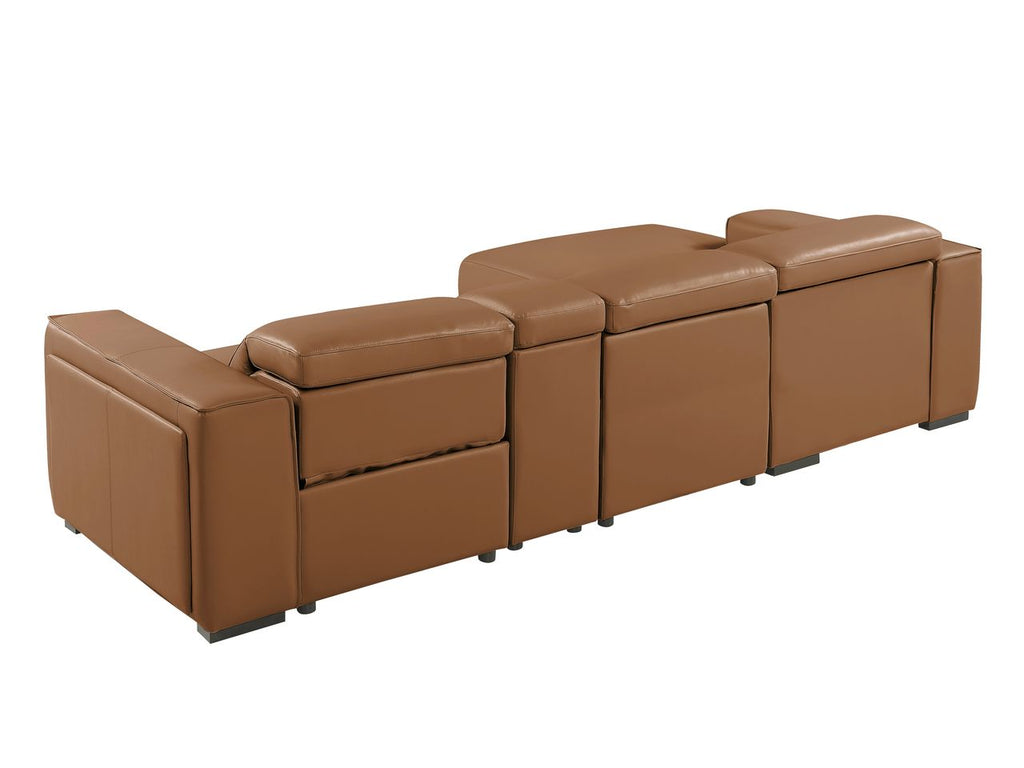 DivanItalia Cognac Italian Leather 4-Piece Power Reclining Sectional with Chaise – 1224CG-4PC-CH