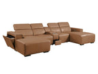 DivanItalia Cognac Italian Leather 5-Piece Sectional Sofa with Double Chaise – 1224CG-5PC-2CH