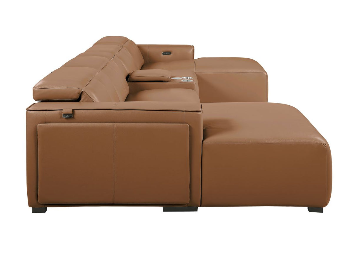 DivanItalia Cognac Italian Leather 5-Piece Sectional Sofa with Double Chaise – 1224CG-5PC-2CH