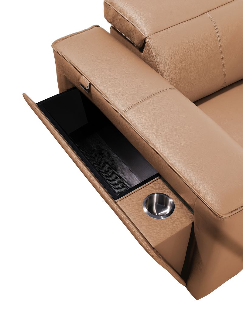 DivanItalia Cognac Italian Leather 5-Piece Sectional Sofa with Double Chaise – 1224CG-5PC-2CH