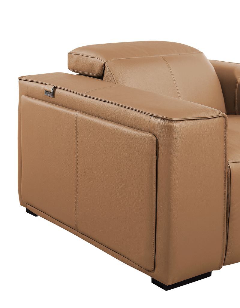 DivanItalia Cognac Italian Leather 5-Piece Sectional Sofa with Double Chaise – 1224CG-5PC-2CH