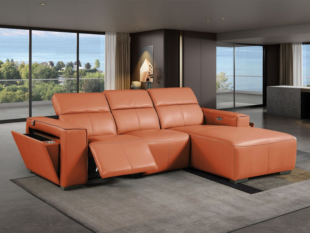 DivanItalia Camel Italian Leather 3-Piece Power Reclining Sectional with Chaise – 1224CM-3PC-CH