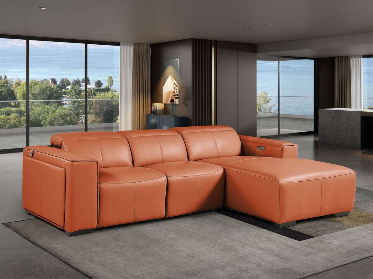 DivanItalia Camel Italian Leather 3-Piece Power Reclining Sectional with Chaise – 1224CM-3PC-CH
