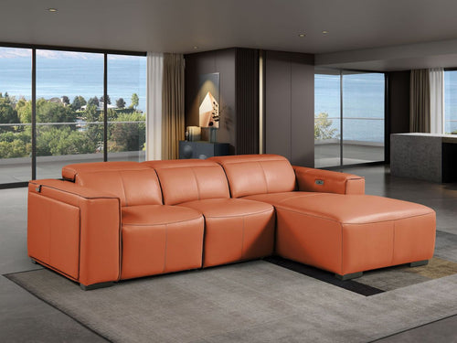 DivanItalia Camel Italian Leather 3-Piece Power Reclining Sectional with Chaise – 1224CM-3PC-CH