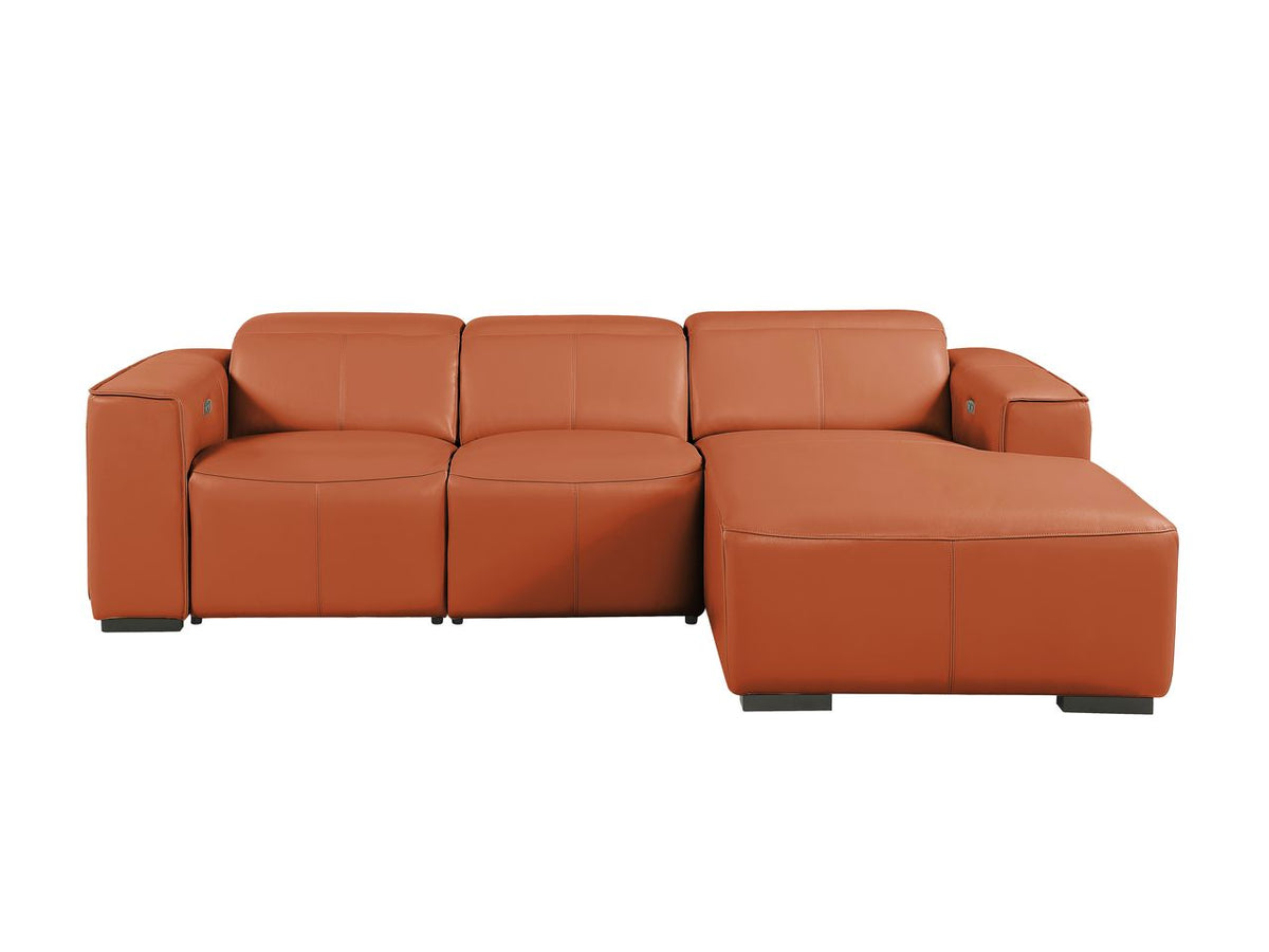 DivanItalia Camel Italian Leather 3-Piece Power Reclining Sectional with Chaise – 1224CM-3PC-CH