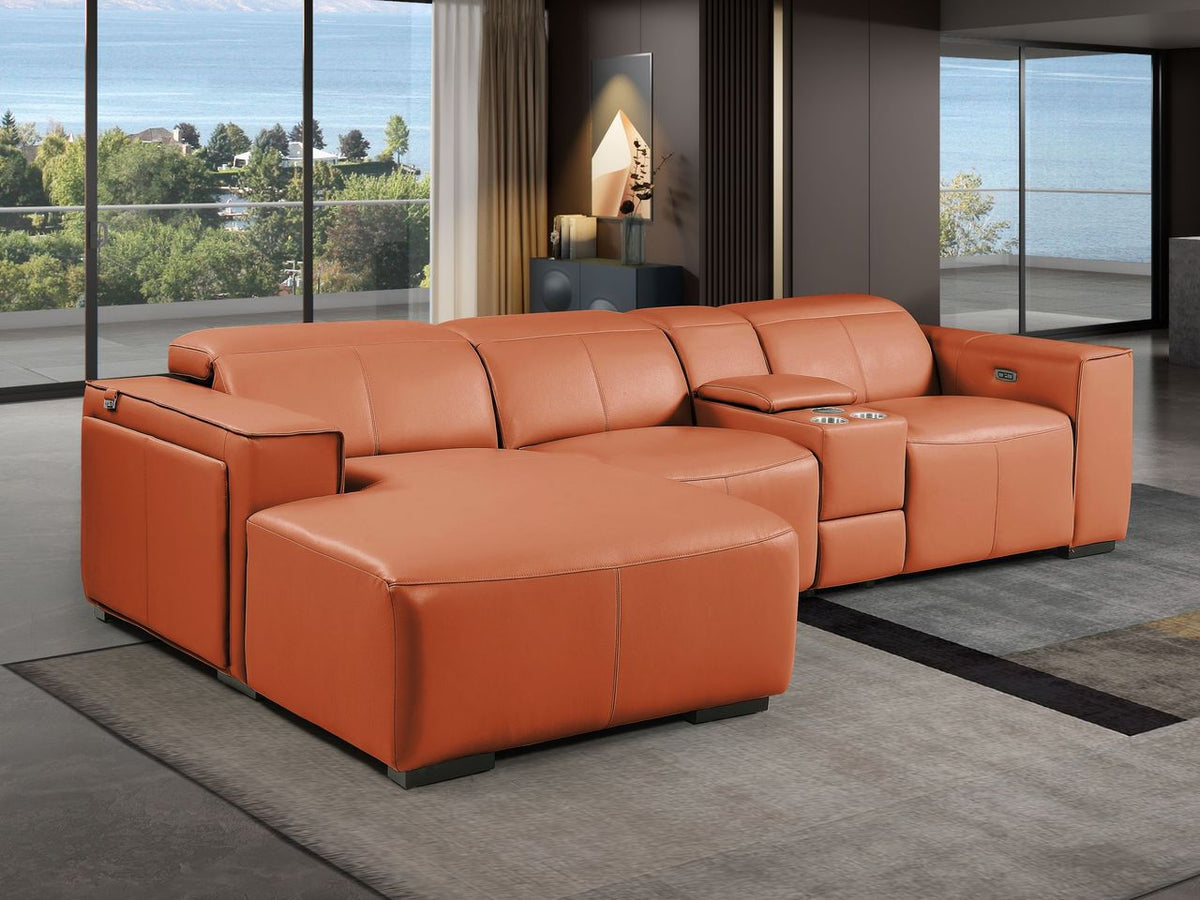 DivanItalia Camel Italian Leather 4-Piece Power Reclining Sectional with Chaise – 1224CM-4PC-CH