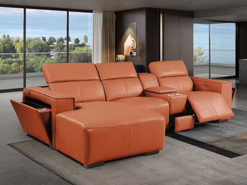 DivanItalia Camel Italian Leather 4-Piece Power Reclining Sectional with Chaise – 1224CM-4PC-CH