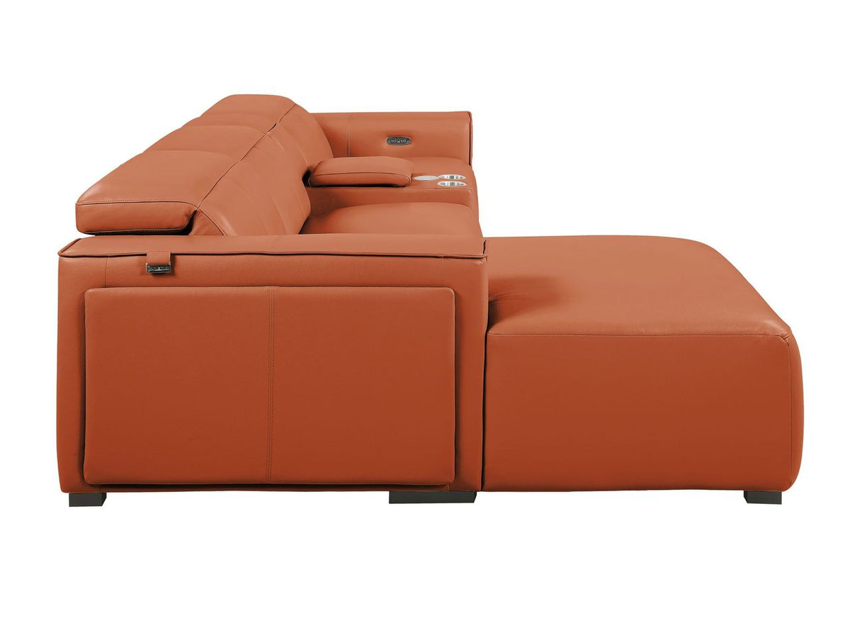 DivanItalia Camel Italian Leather 4-Piece Power Reclining Sectional with Chaise – 1224CM-4PC-CH