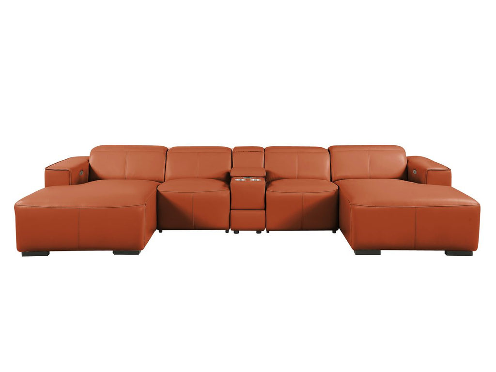 DivanItalia Camel Italian Leather 5-Piece Sectional Sofa with Double Chaise – 1224CM-5PC-2CH