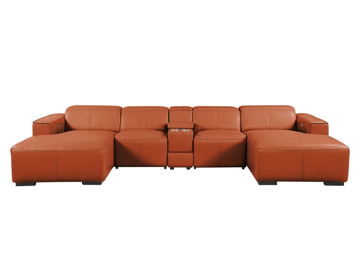 DivanItalia Camel Italian Leather 5-Piece Sectional Sofa with Double Chaise – 1224CM-5PC-2CH