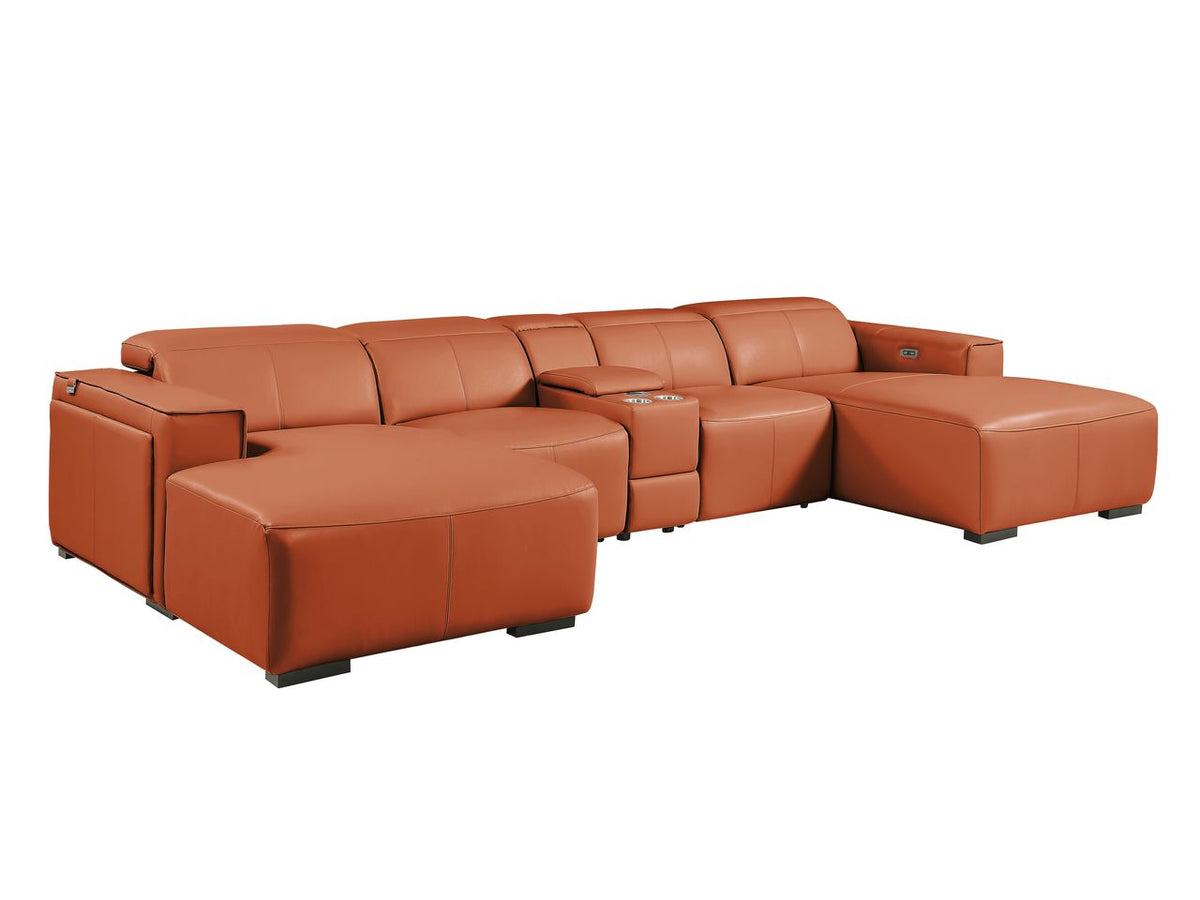 DivanItalia Camel Italian Leather 5-Piece Sectional Sofa with Double Chaise – 1224CM-5PC-2CH