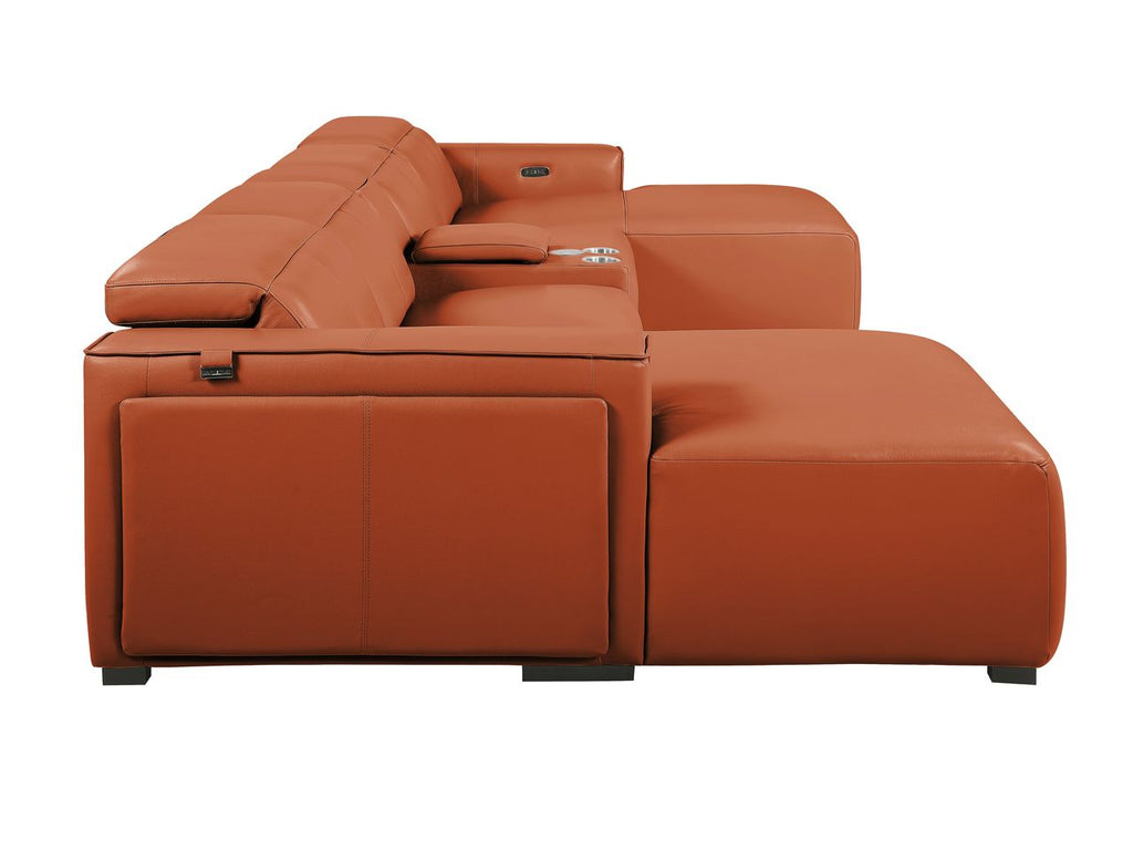 DivanItalia Camel Italian Leather 5-Piece Sectional Sofa with Double Chaise – 1224CM-5PC-2CH