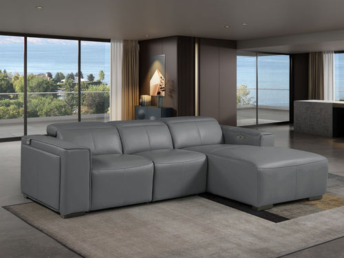 DivanItalia Dark Grey Italian Leather 3-Piece Power Reclining Sectional with Chaise – 1224DG-3PC-CH
