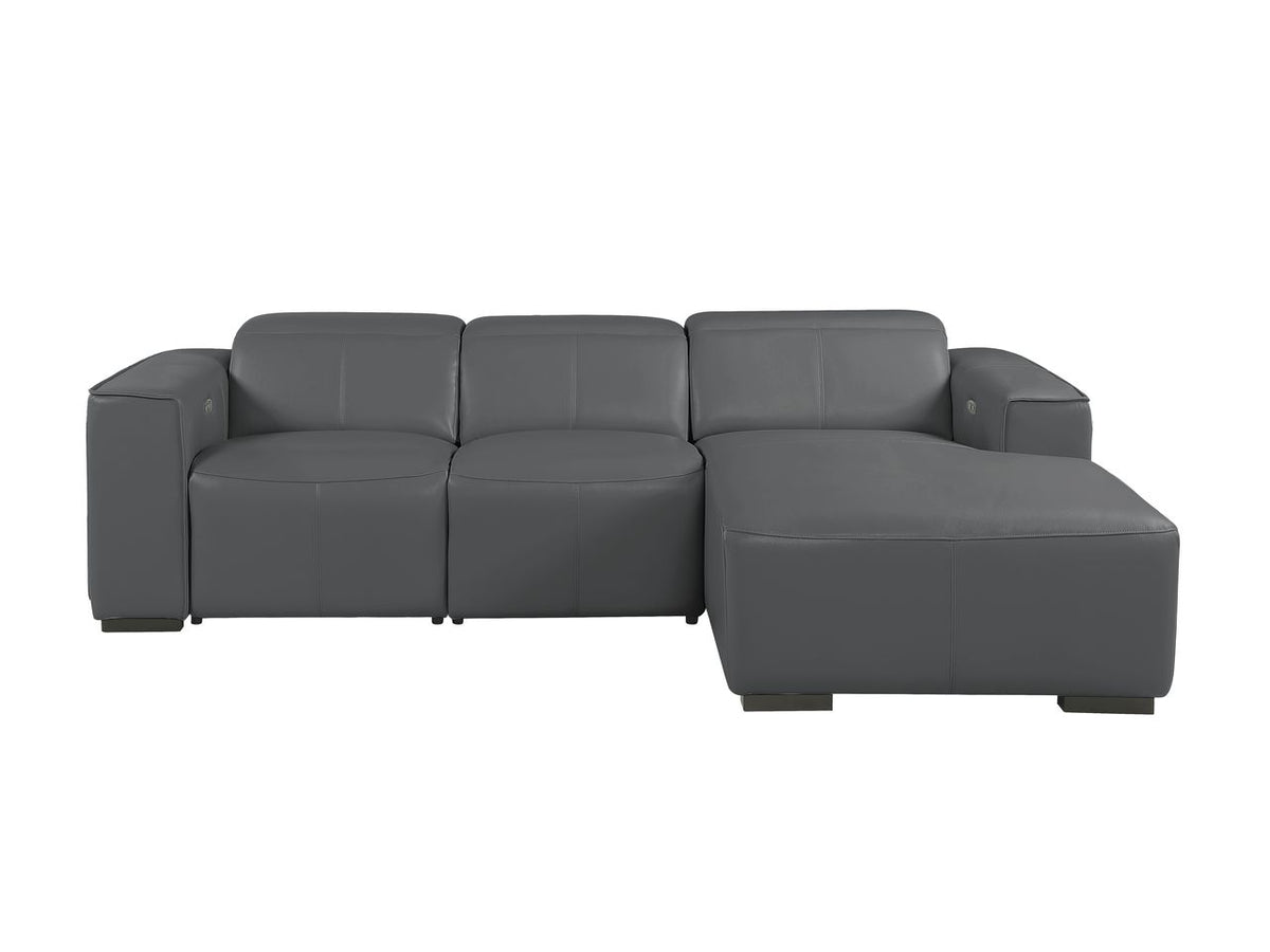 DivanItalia Dark Grey Italian Leather 3-Piece Power Reclining Sectional with Chaise – 1224DG-3PC-CH