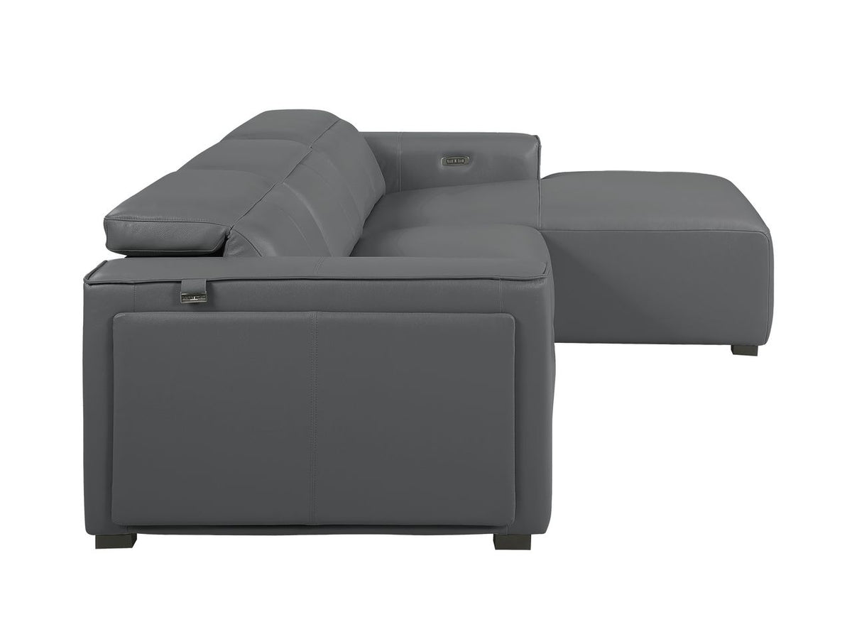 DivanItalia Dark Grey Italian Leather 3-Piece Power Reclining Sectional with Chaise – 1224DG-3PC-CH