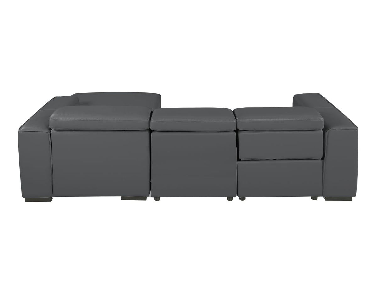 DivanItalia Dark Grey Italian Leather 3-Piece Power Reclining Sectional with Chaise – 1224DG-3PC-CH