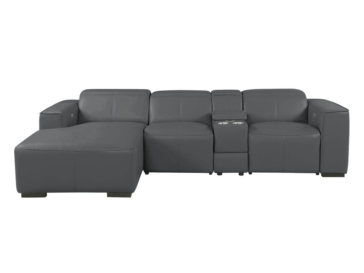 DivanItalia Dark Grey Italian Leather 4-Piece Power Reclining Sectional with Chaise – 1224DG-4PC-CH