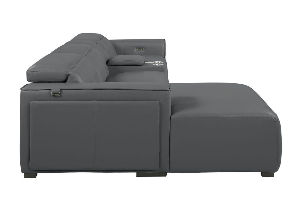 DivanItalia Dark Grey Italian Leather 4-Piece Power Reclining Sectional with Chaise – 1224DG-4PC-CH