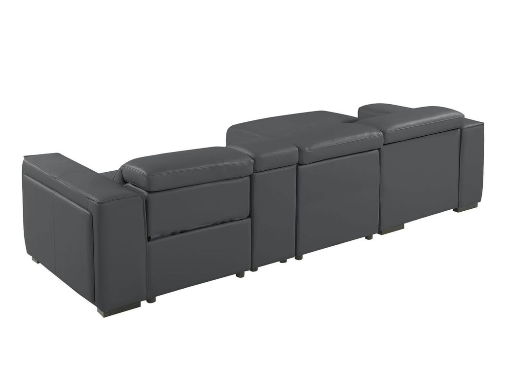 DivanItalia Dark Grey Italian Leather 4-Piece Power Reclining Sectional with Chaise – 1224DG-4PC-CH