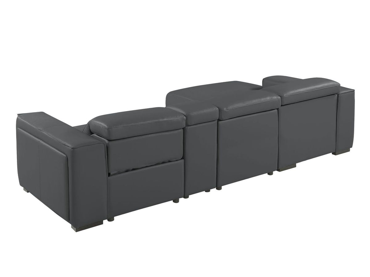 DivanItalia Dark Grey Italian Leather 4-Piece Power Reclining Sectional with Chaise – 1224DG-4PC-CH