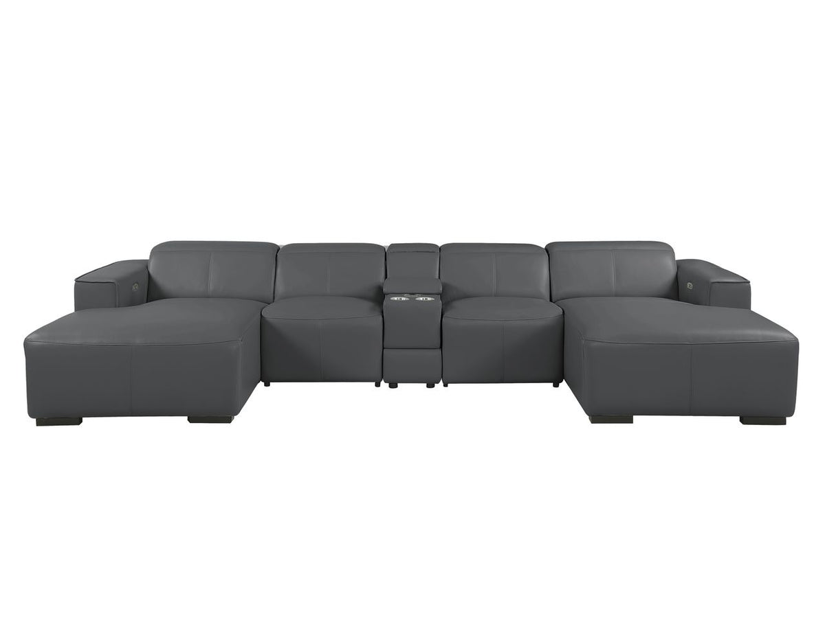 DivanItalia Dark Grey Italian Leather 5-Piece Sectional Sofa with Double Chaise – 1224DG-5PC-2CH