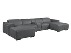 DivanItalia Dark Grey Italian Leather 5-Piece Sectional Sofa with Double Chaise – 1224DG-5PC-2CH