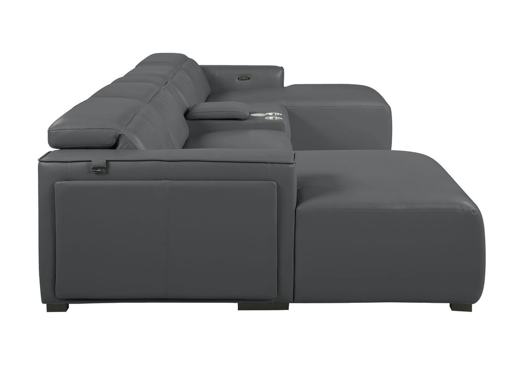 DivanItalia Dark Grey Italian Leather 5-Piece Sectional Sofa with Double Chaise – 1224DG-5PC-2CH