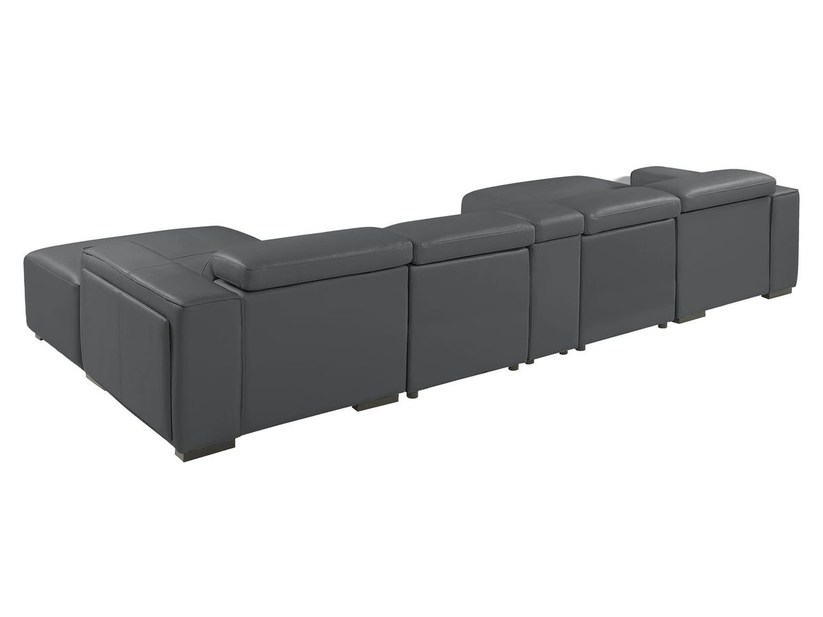 DivanItalia Dark Grey Italian Leather 5-Piece Sectional Sofa with Double Chaise – 1224DG-5PC-2CH