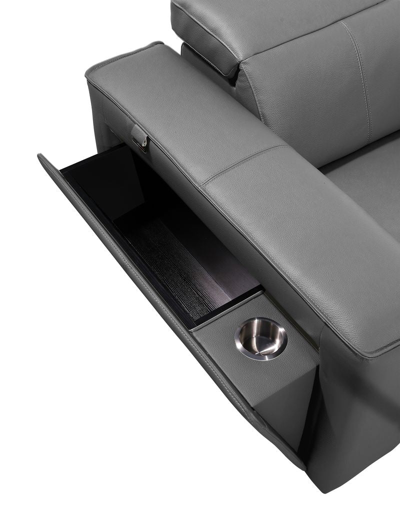 DivanItalia Dark Grey Italian Leather 5-Piece Sectional Sofa with Double Chaise – 1224DG-5PC-2CH