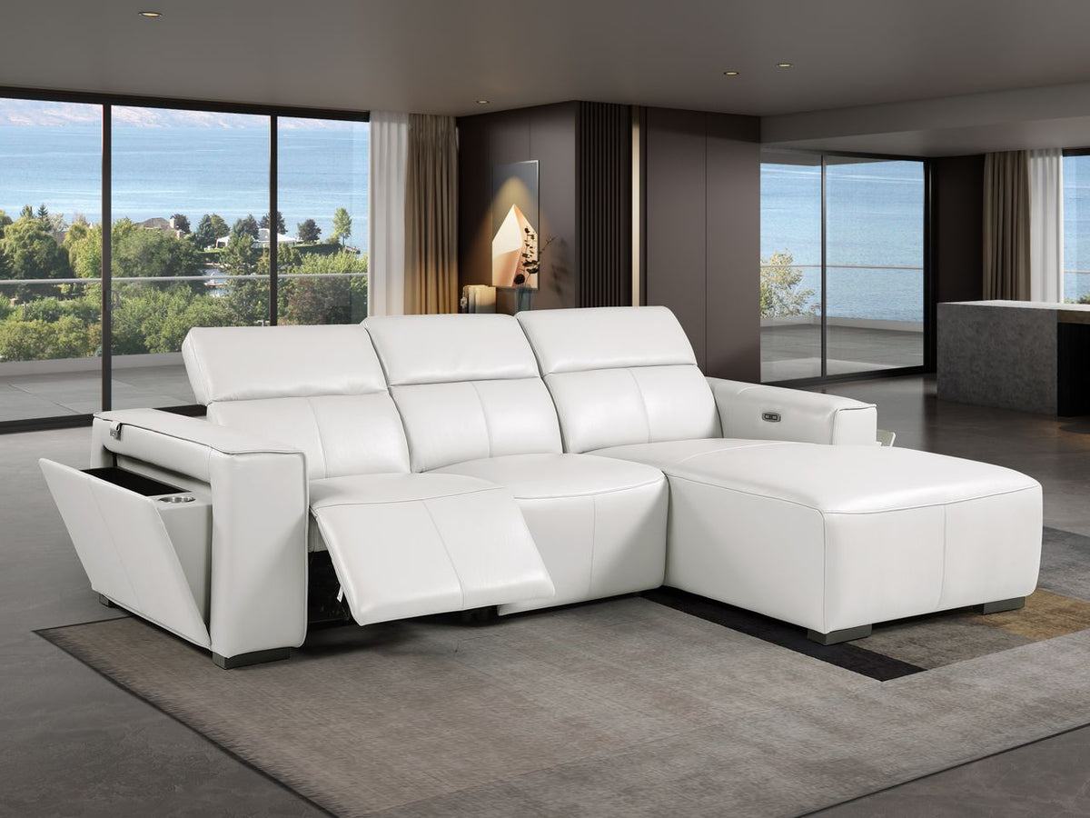DivanItalia Light Grey Italian Leather 3-Piece Power Reclining Sectional with Chaise – 1224LG-3PC-CH