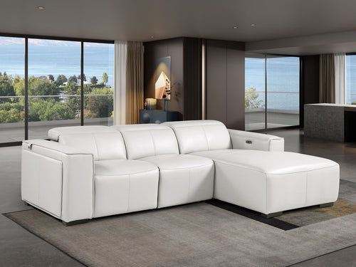 DivanItalia Light Grey Italian Leather 3-Piece Power Reclining Sectional with Chaise – 1224LG-3PC-CH