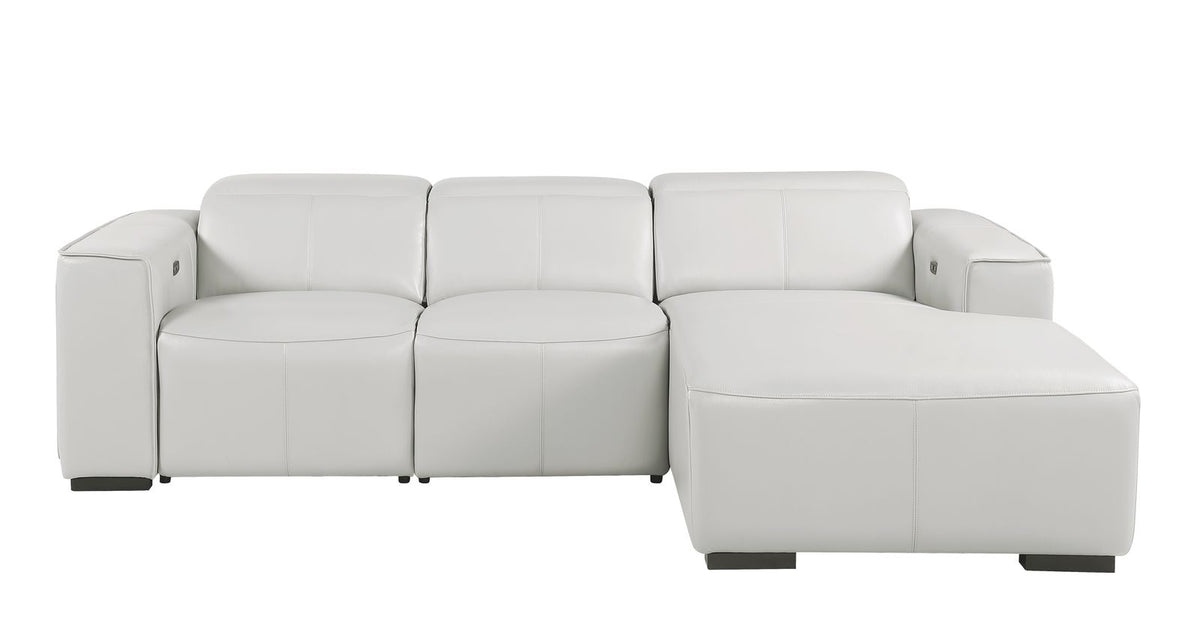 DivanItalia Light Grey Italian Leather 3-Piece Power Reclining Sectional with Chaise – 1224LG-3PC-CH
