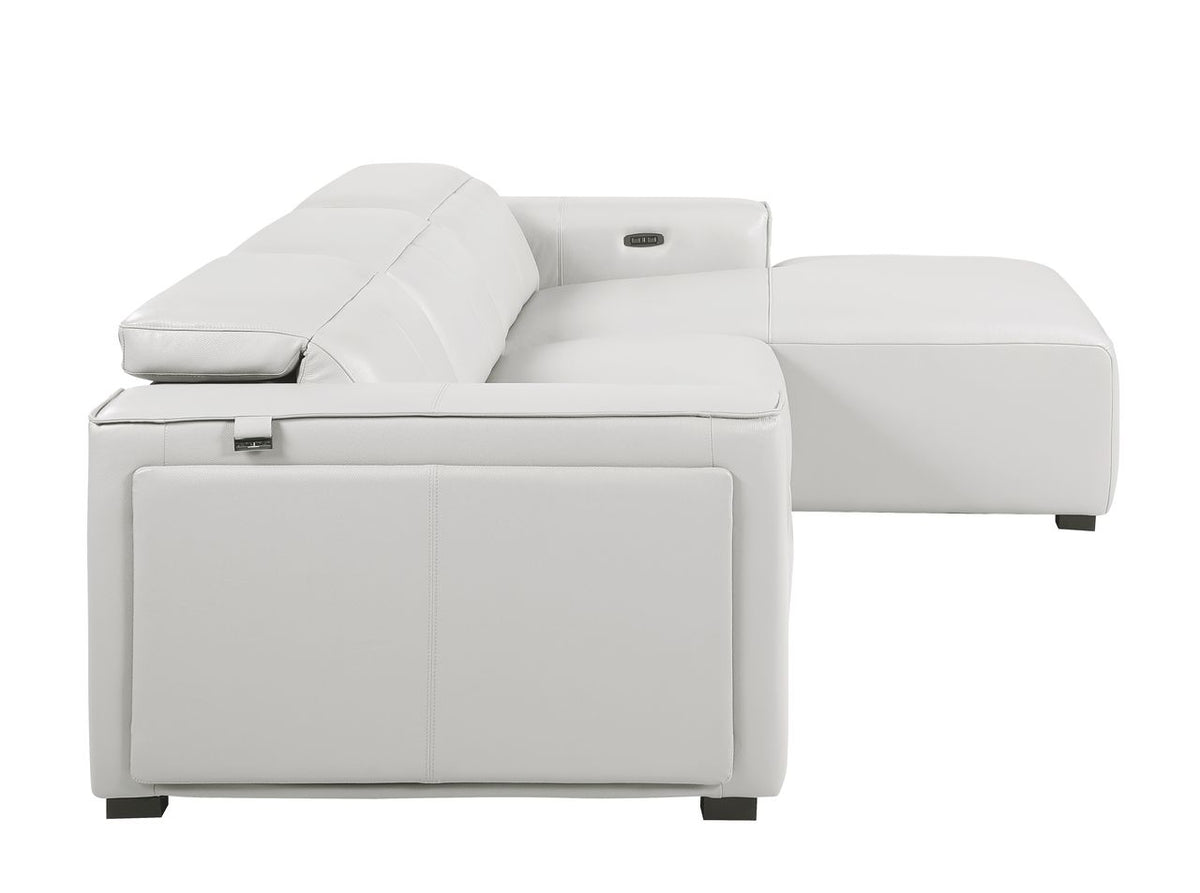 DivanItalia Light Grey Italian Leather 3-Piece Power Reclining Sectional with Chaise – 1224LG-3PC-CH