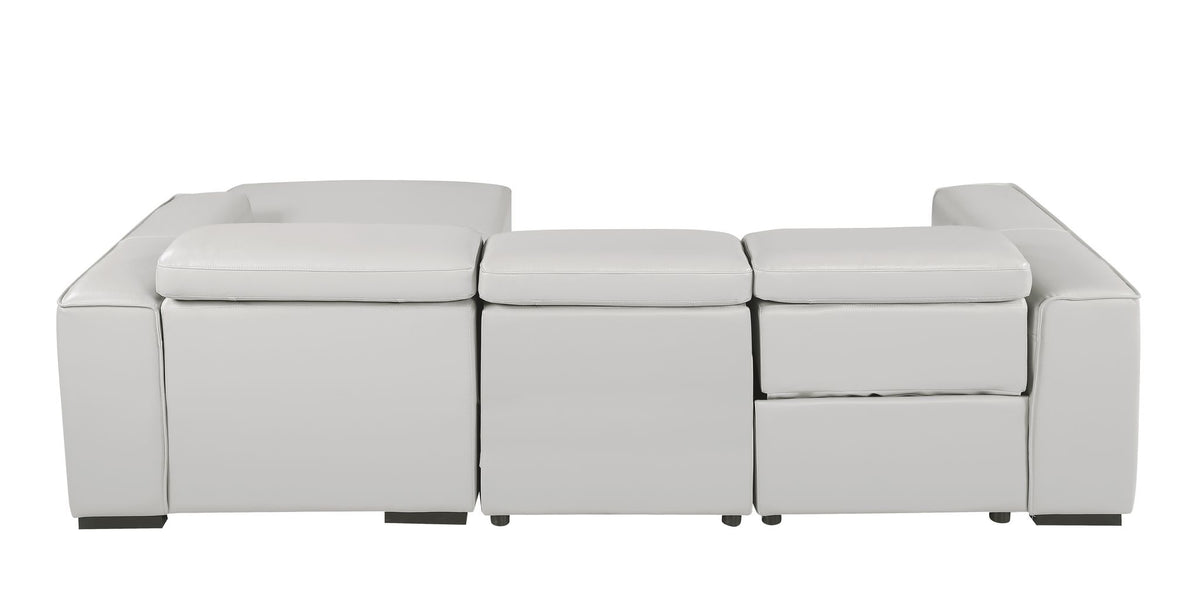 DivanItalia Light Grey Italian Leather 3-Piece Power Reclining Sectional with Chaise – 1224LG-3PC-CH