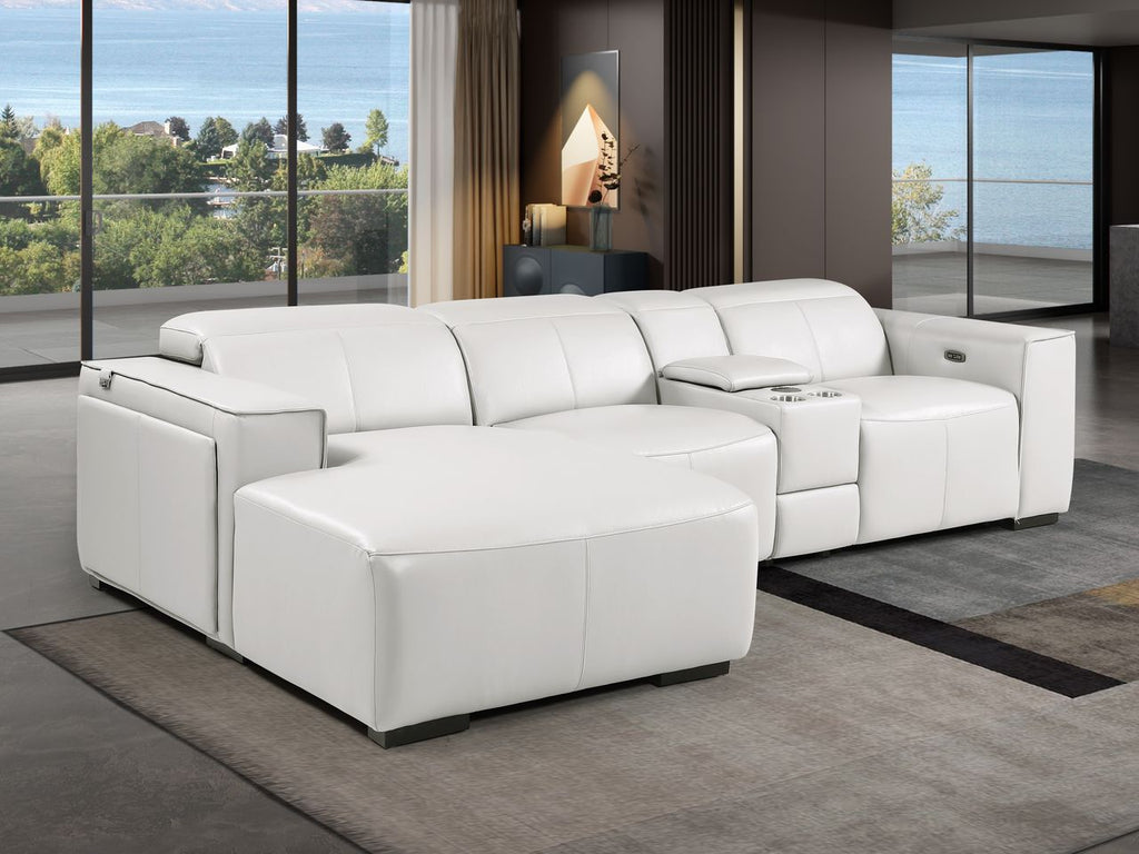DivanItalia Light Grey Italian Leather 4-Piece Power Reclining Sectional with Chaise – 1224LG-4PC-CH