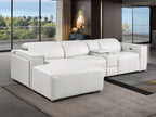 DivanItalia Light Grey Italian Leather 4-Piece Power Reclining Sectional with Chaise – 1224LG-4PC-CH