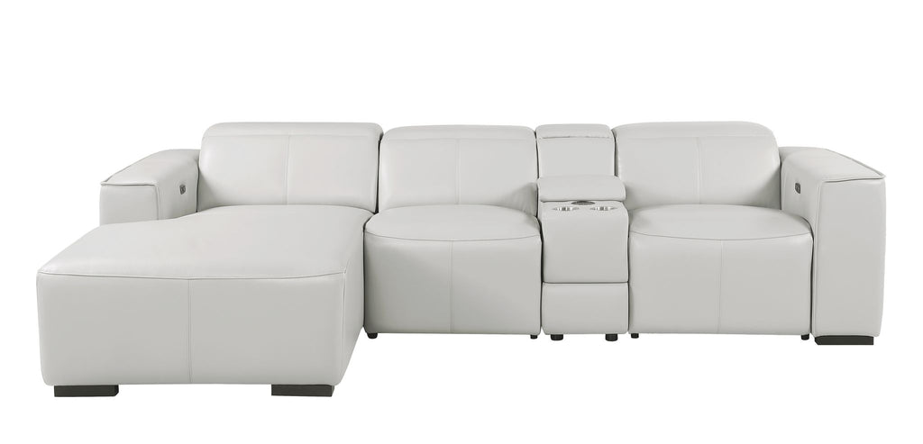 DivanItalia Light Grey Italian Leather 4-Piece Power Reclining Sectional with Chaise – 1224LG-4PC-CH