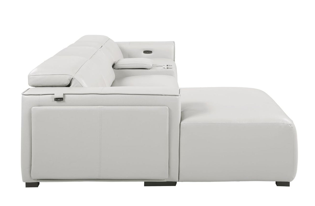 DivanItalia Light Grey Italian Leather 4-Piece Power Reclining Sectional with Chaise – 1224LG-4PC-CH