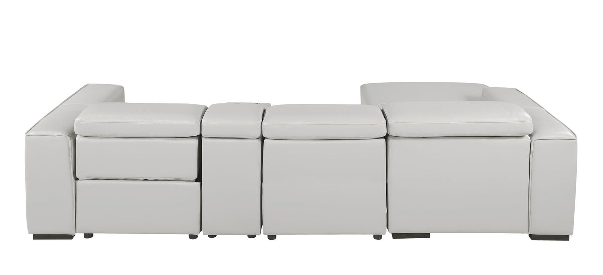 DivanItalia Light Grey Italian Leather 4-Piece Power Reclining Sectional with Chaise – 1224LG-4PC-CH