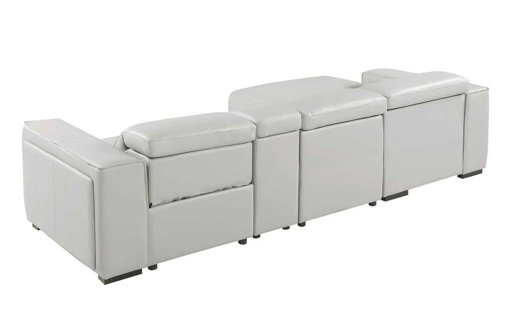 DivanItalia Light Grey Italian Leather 4-Piece Power Reclining Sectional with Chaise – 1224LG-4PC-CH