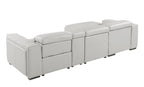 DivanItalia Light Grey Italian Leather 4-Piece Power Reclining Sectional with Chaise – 1224LG-4PC-CH