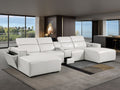 DivanItalia Light Grey Italian Leather 5-Piece Sectional Sofa with Double Chaise – 1224LG-5PC-2CH
