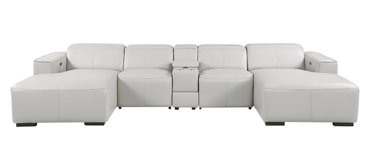 DivanItalia Light Grey Italian Leather 5-Piece Sectional Sofa with Double Chaise – 1224LG-5PC-2CH