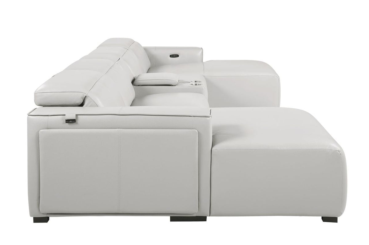 DivanItalia Light Grey Italian Leather 5-Piece Sectional Sofa with Double Chaise – 1224LG-5PC-2CH