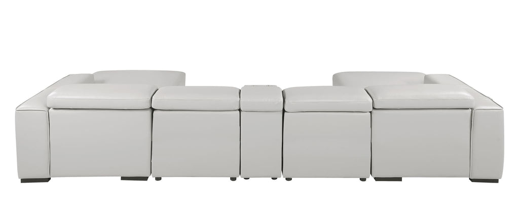 DivanItalia Light Grey Italian Leather 5-Piece Sectional Sofa with Double Chaise – 1224LG-5PC-2CH
