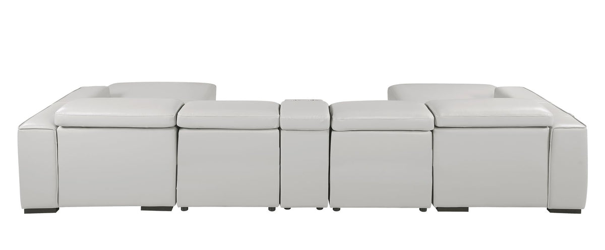 DivanItalia Light Grey Italian Leather 5-Piece Sectional Sofa with Double Chaise – 1224LG-5PC-2CH