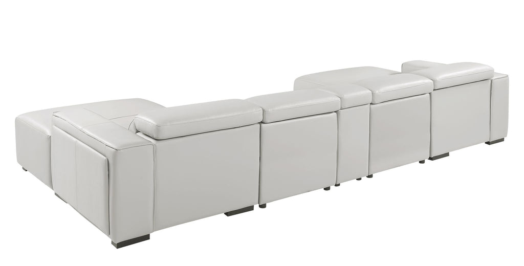 DivanItalia Light Grey Italian Leather 5-Piece Sectional Sofa with Double Chaise – 1224LG-5PC-2CH