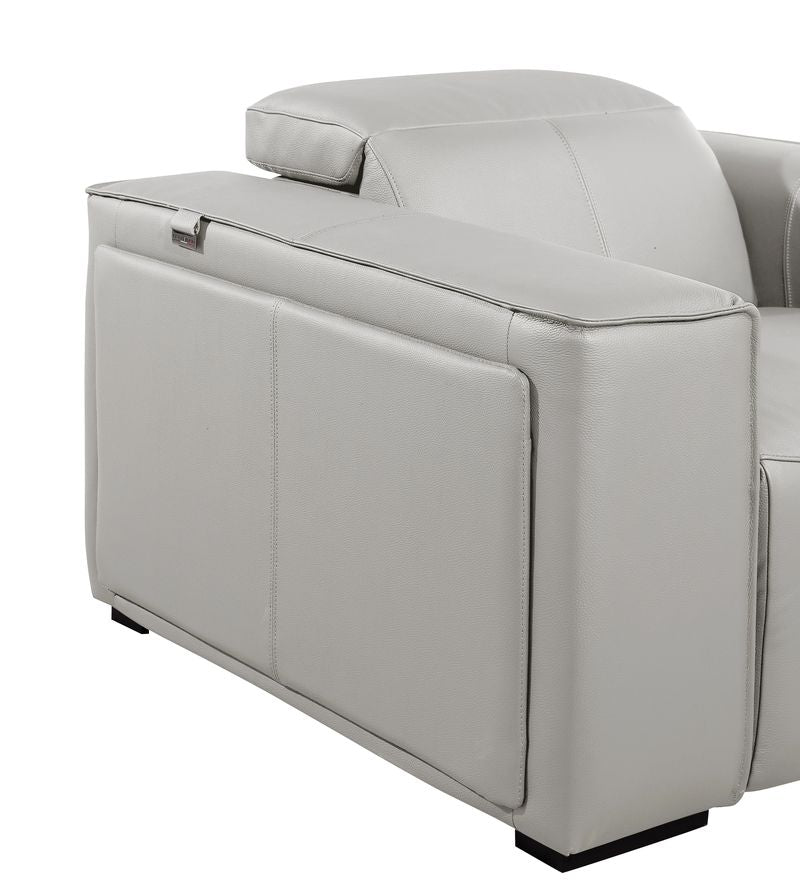 DivanItalia Light Grey Italian Leather 5-Piece Sectional Sofa with Double Chaise – 1224LG-5PC-2CH