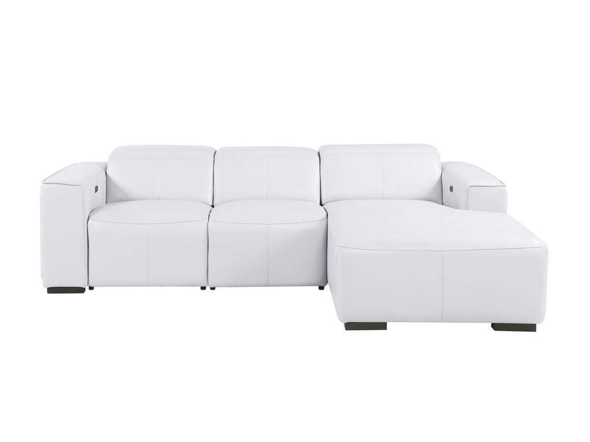DivanItalia White Italian Leather 3-Piece Power Reclining Sectional with Chaise – 1224WH-3PC-CH