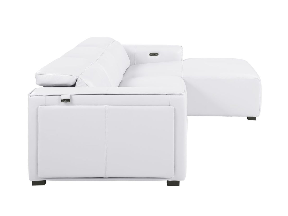 DivanItalia White Italian Leather 3-Piece Power Reclining Sectional with Chaise – 1224WH-3PC-CH